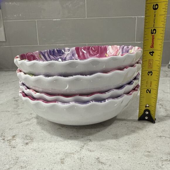 Set 4 Salad Bowls Jolie Fleur Rose Melamine Serving 7x2” Bowl Pink Purple NEW - Picture 4 of 5